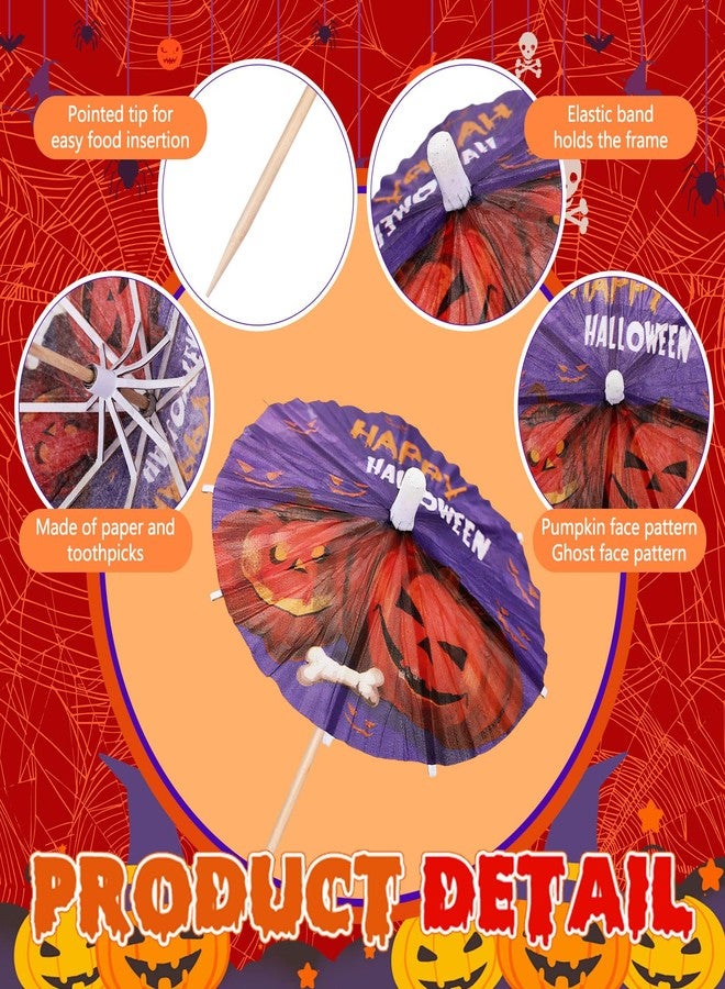 Vesici 100 Pcs Halloween Drink Umbrellas Cocktail Picks, 4 Inch Cocktail Toothpicks Appetizer Bamboo Parasol Picks for Drinks Cupcake Topper Halloween Party Restaurant Decorations (Classic) - Image 5