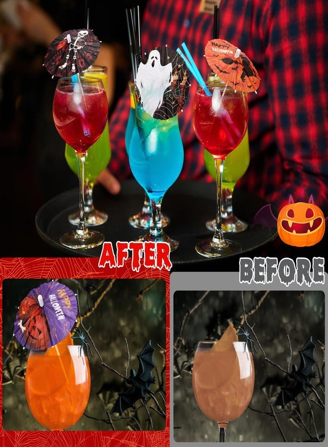 Vesici 100 Pcs Halloween Drink Umbrellas Cocktail Picks, 4 Inch Cocktail Toothpicks Appetizer Bamboo Parasol Picks for Drinks Cupcake Topper Halloween Party Restaurant Decorations (Classic) - Image 4