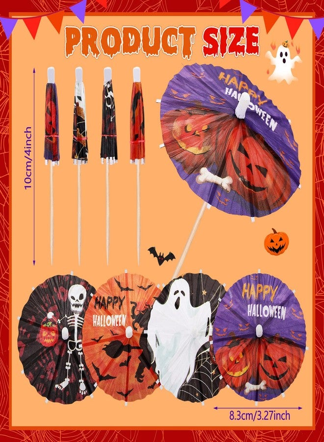 Vesici 100 Pcs Halloween Drink Umbrellas Cocktail Picks, 4 Inch Cocktail Toothpicks Appetizer Bamboo Parasol Picks for Drinks Cupcake Topper Halloween Party Restaurant Decorations (Classic) - Image 3