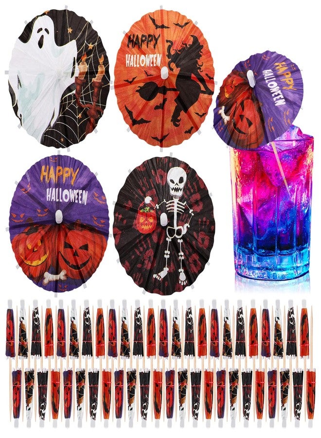 Vesici 100 Pcs Halloween Drink Umbrellas Cocktail Picks, 4 Inch Cocktail Toothpicks Appetizer Bamboo Parasol Picks for Drinks Cupcake Topper Halloween Party Restaurant Decorations (Classic) - Image 1