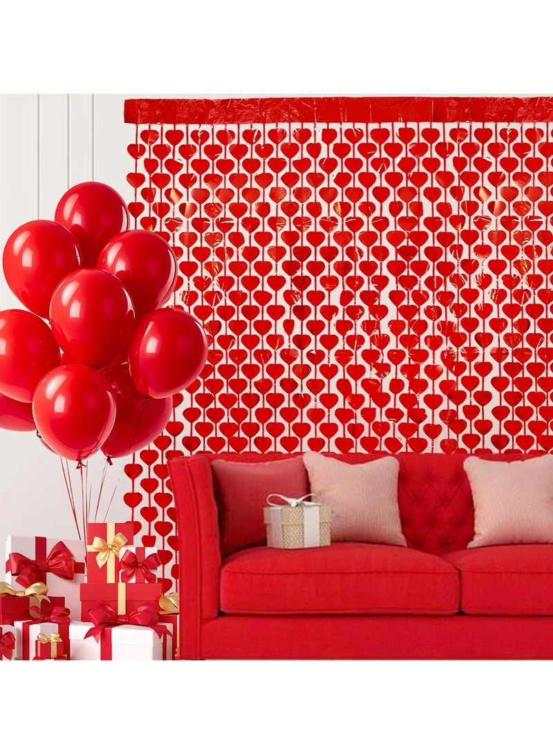 Red Hearts Foil Backdrop for Wedding Anniversary Birthday Valentine's Day Decoration - Image 2