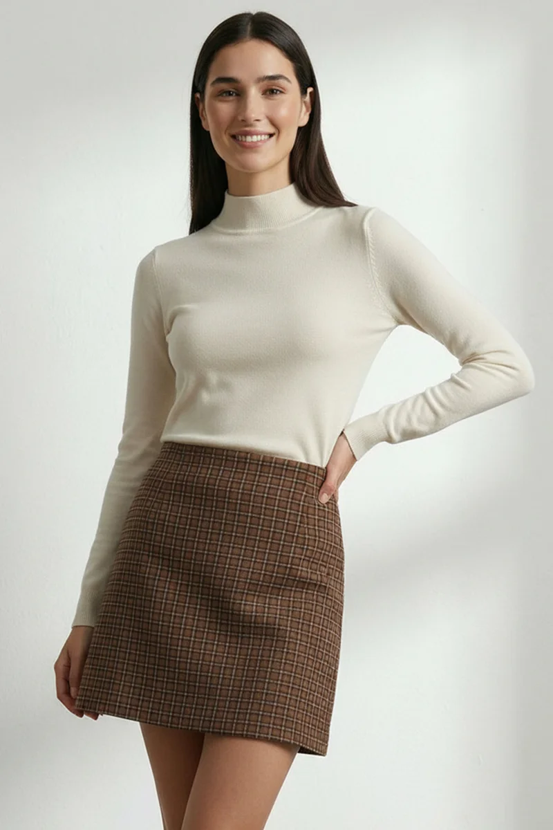 Exquise Square Patterned Beltless Mini Multicolored Skirt