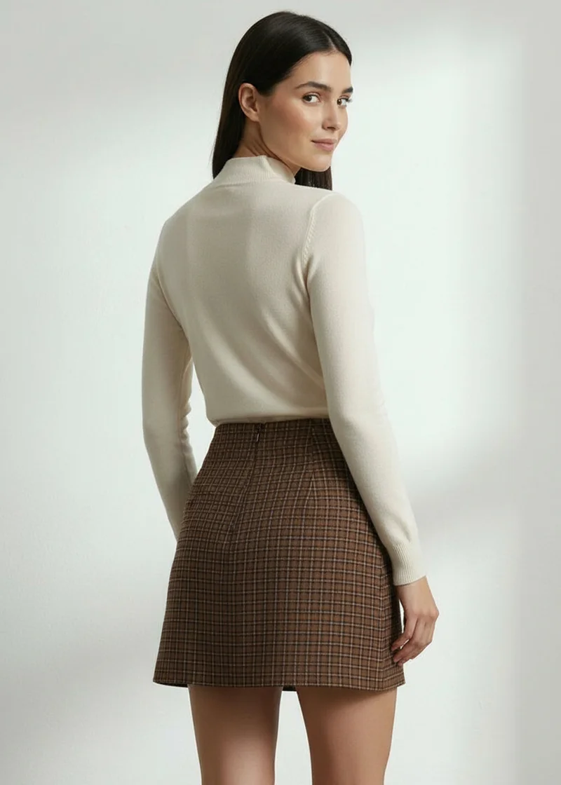 Exquise Square Patterned Beltless Mini Multicolored Skirt