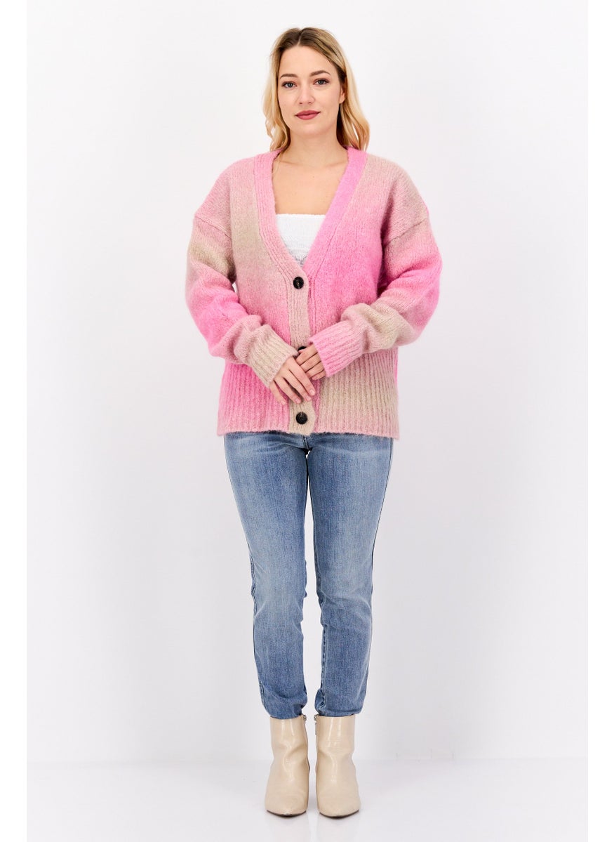 HUGO BOSS Women V Neck Ombre Pattern Sweaters, Pink  - Image 4