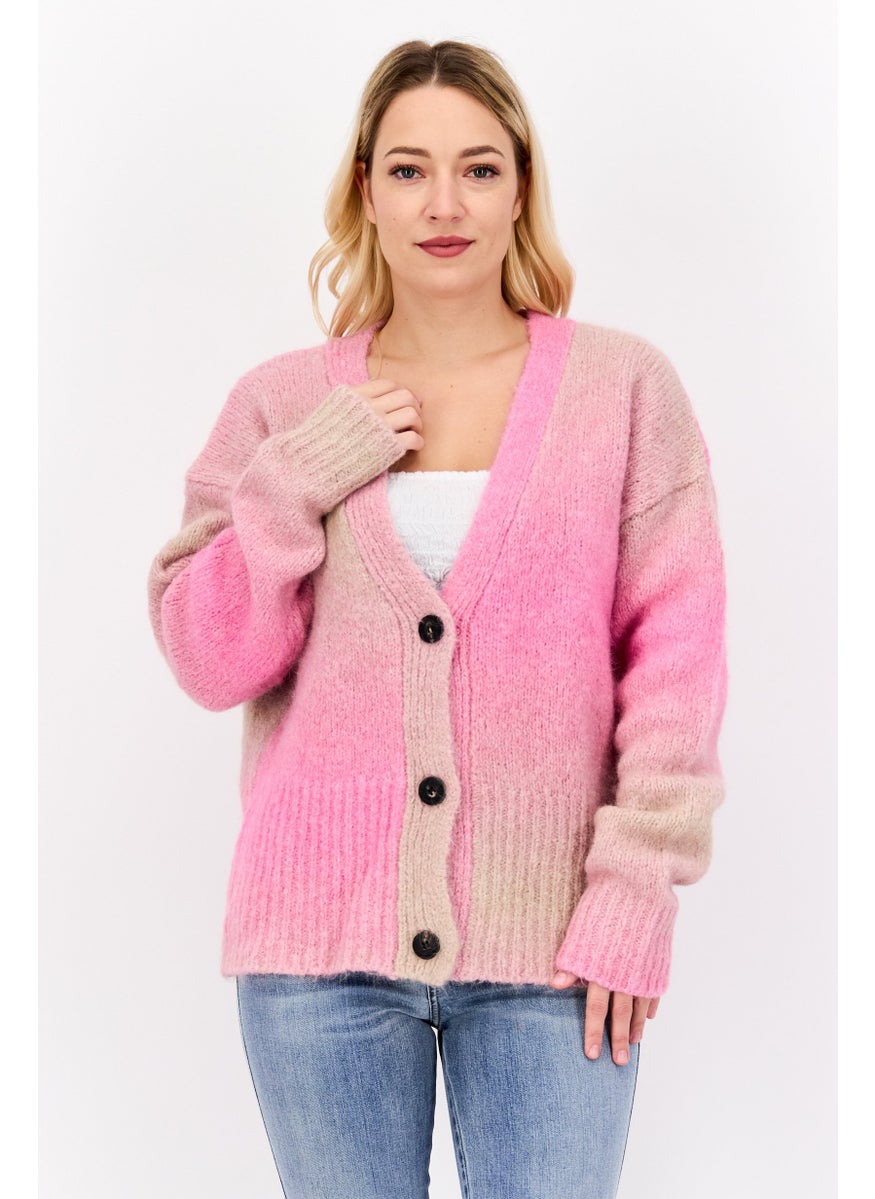 HUGO BOSS Women V Neck Ombre Pattern Sweaters, Pink  - Image 1