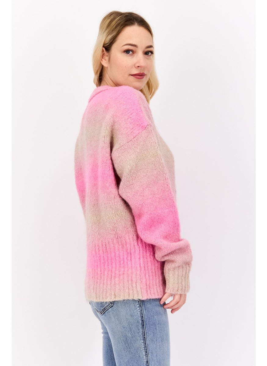 HUGO BOSS Women V Neck Ombre Pattern Sweaters, Pink  - Image 2