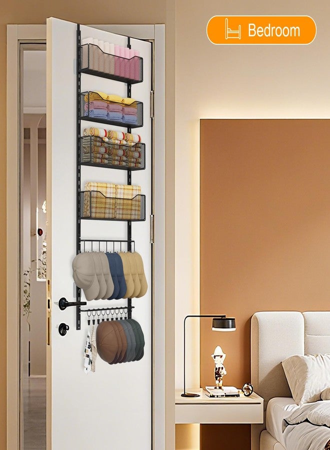 NEYCIL Over the Door Organizer, 2 in 1 Metal Hanging Closet Organizer & Hat Rack with 4 Adjustable Baskets, 8 Hooks, 10 Clips, Behind The Door Storage for Bedroom, Bathroom, Entrance, Closet, Kitchen, Black - Image 2