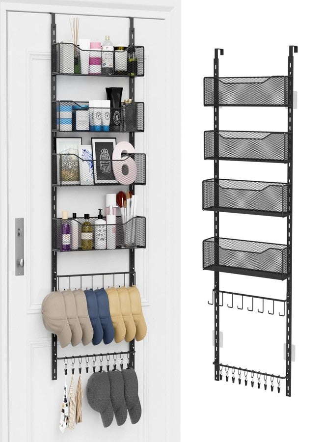 NEYCIL Over the Door Organizer, 2 in 1 Metal Hanging Closet Organizer & Hat Rack with 4 Adjustable Baskets, 8 Hooks, 10 Clips, Behind The Door Storage for Bedroom, Bathroom, Entrance, Closet, Kitchen, Black - Image 1