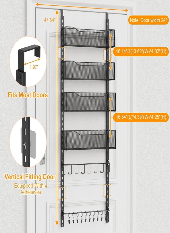 NEYCIL Over the Door Organizer, 2 in 1 Metal Hanging Closet Organizer & Hat Rack with 4 Adjustable Baskets, 8 Hooks, 10 Clips, Behind The Door Storage for Bedroom, Bathroom, Entrance, Closet, Kitchen, Black - Image 3