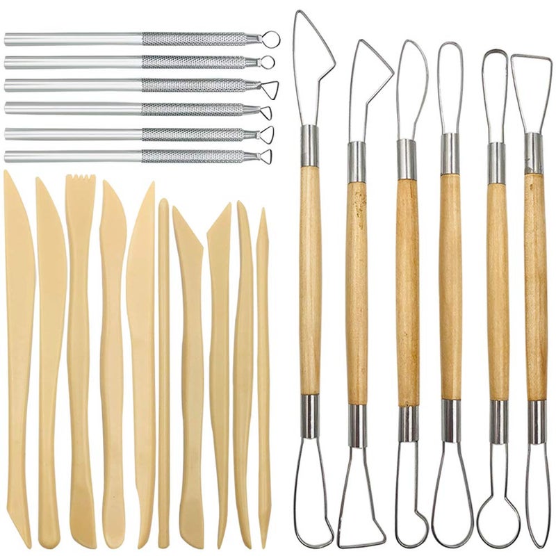 AIFUDA Pottery Clay Sculpting Tools 22Pcs Wooden Handle Pottery Carving Tools Metal Scraper Plastic Clay Shaping Tools for Pottery Sculpture Ceramic Clay Indentation Trimming Cutting - Image 1