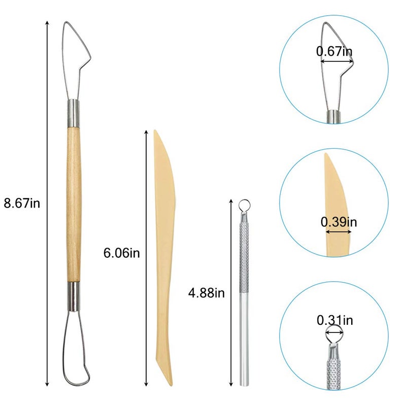 AIFUDA Pottery Clay Sculpting Tools 22Pcs Wooden Handle Pottery Carving Tools Metal Scraper Plastic Clay Shaping Tools for Pottery Sculpture Ceramic Clay Indentation Trimming Cutting - Image 3