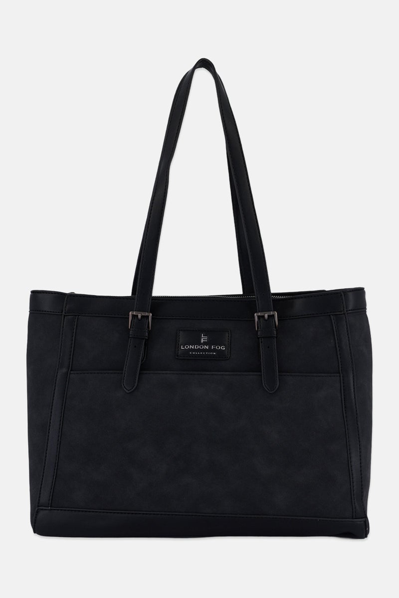 London Fog Women Brand Logo Tote Bag 30 H x 40 L x 13 W cm, Black  - Image 1