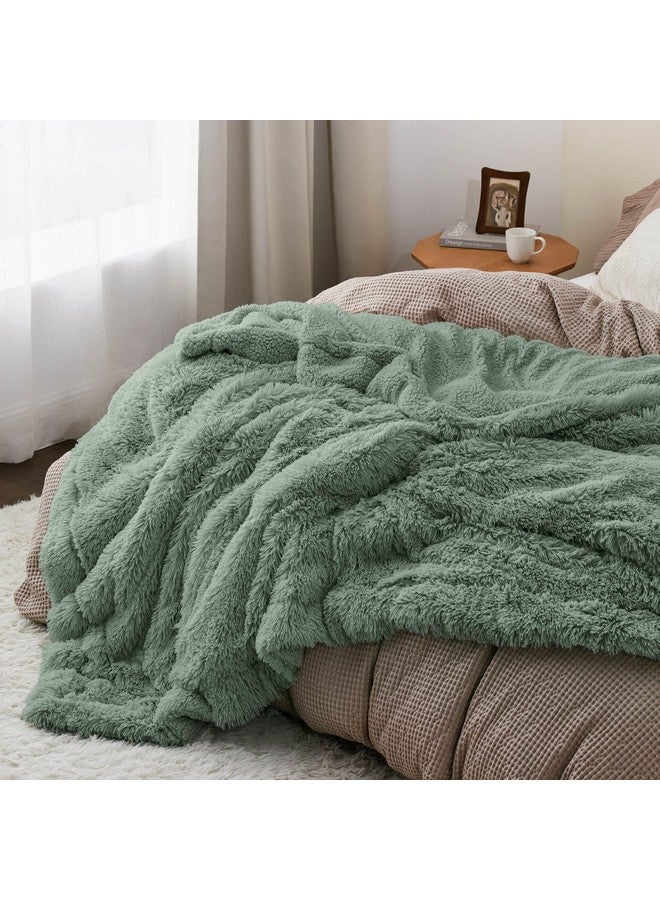Bedsure Bedsure Fluffy Sage Green Blankets Queen Size for Bed, Thick Sherpa Faux Fur Fleece Fuzzy Plush Winter Warm Soft Full Queen Blankets, Bedroom Decor Sage Green Gifts Cozy Gifts for Women Men, 90x90  - Image 4