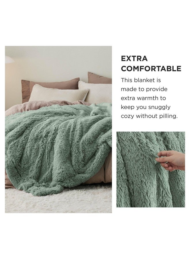 Bedsure Bedsure Fluffy Sage Green Blankets Queen Size for Bed, Thick Sherpa Faux Fur Fleece Fuzzy Plush Winter Warm Soft Full Queen Blankets, Bedroom Decor Sage Green Gifts Cozy Gifts for Women Men, 90x90  - Image 2