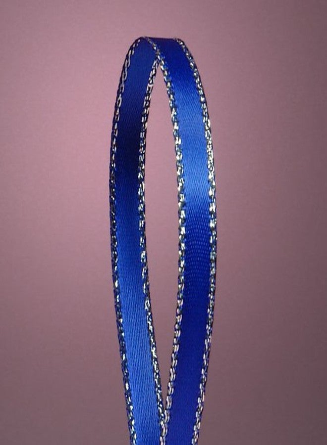 Paper Mart Royal Blue Satin Ribbon with Silver Border, 1/4" X 50Yd