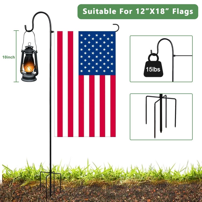 ESTTOP Heavy-Duty Garden Flag Stand with Shepherd's Hook Holder â€“ Sturdy Metal Frame for 12x18 Inch Flags & String Lights, Weather-Resistant Outdoor Lawn, Patio, Yard Decorations - Image 2