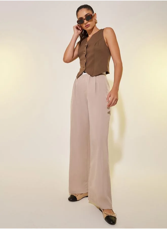 Take Two Take Two Solid Contrast Waistband Wide Leg Pants