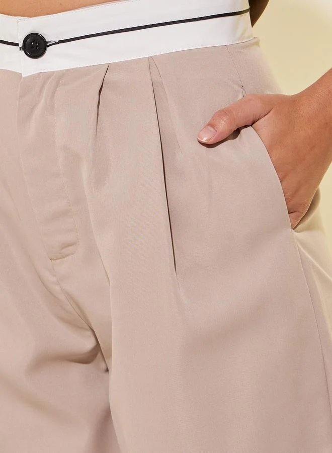 Styli Styli Solid Contrast Waistband Wide Leg Pants