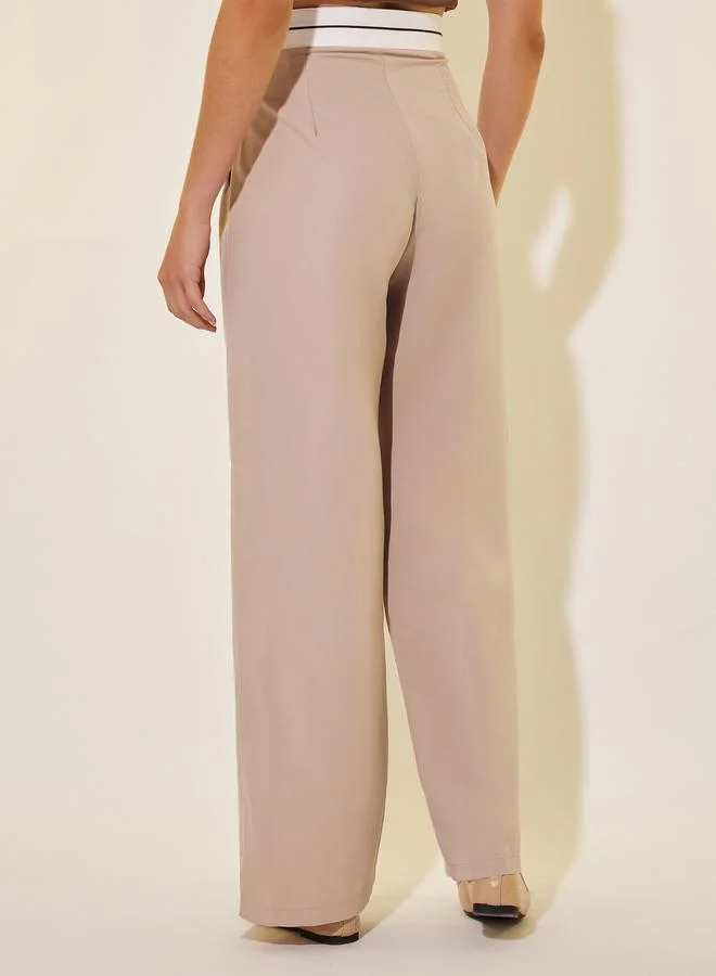 Styli Styli Solid Contrast Waistband Wide Leg Pants