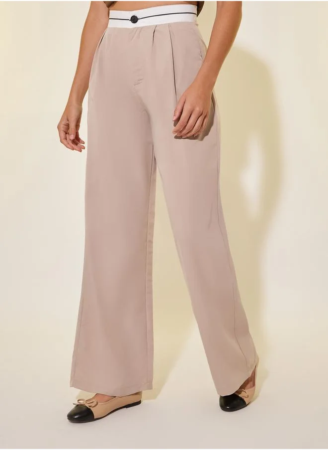 Take Two Take Two Solid Contrast Waistband Wide Leg Pants