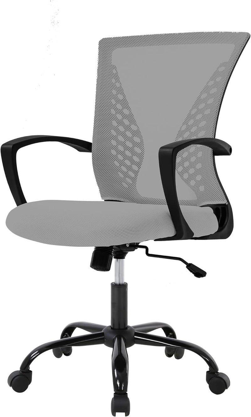 FDW Home Office Chair Mid Back PC Swivel Lumbar Support Adjustable Desk Task Computer Ergonomic Comfortable Mesh Chair with Armrest (Grey) - Image 1
