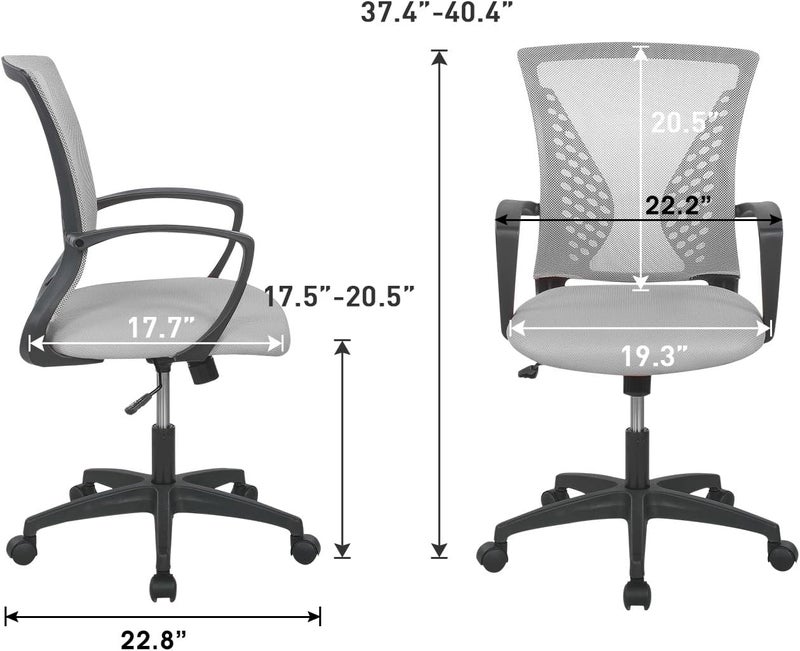FDW Home Office Chair Mid Back PC Swivel Lumbar Support Adjustable Desk Task Computer Ergonomic Comfortable Mesh Chair with Armrest (Grey) - Image 3