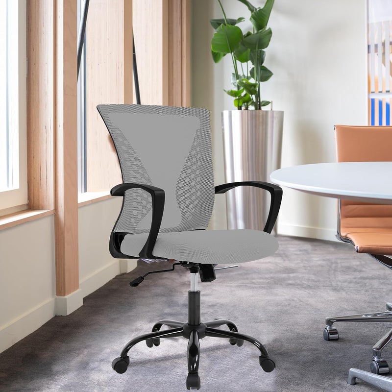 FDW Home Office Chair Mid Back PC Swivel Lumbar Support Adjustable Desk Task Computer Ergonomic Comfortable Mesh Chair with Armrest (Grey) - Image 2