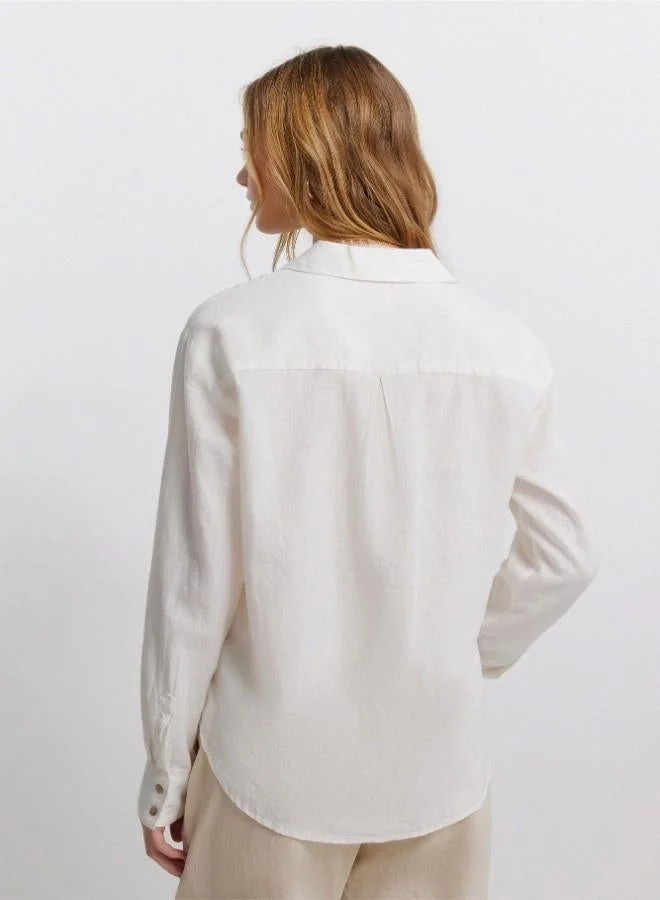 Springfield  Linen long sleeve semi-open V-neck shirt with buttons on cuffs and front. This garment is made with sustainable cotton. for Women | Best Price UAE