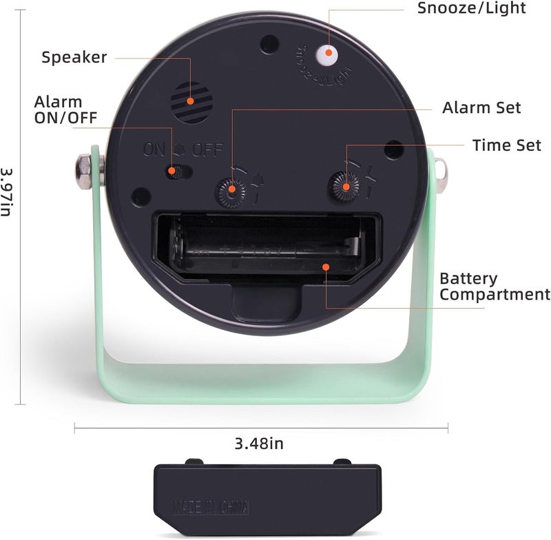 TIMESS Analog Alarm Clock, Silent Non-Ticking Quartz Movement, Battery-Operated with Snooze & On-Demand Light, Easy to Set Gentle Wake Bedside Desk Clock, Ideal for Home, Travel, Office (Green) - Image 3