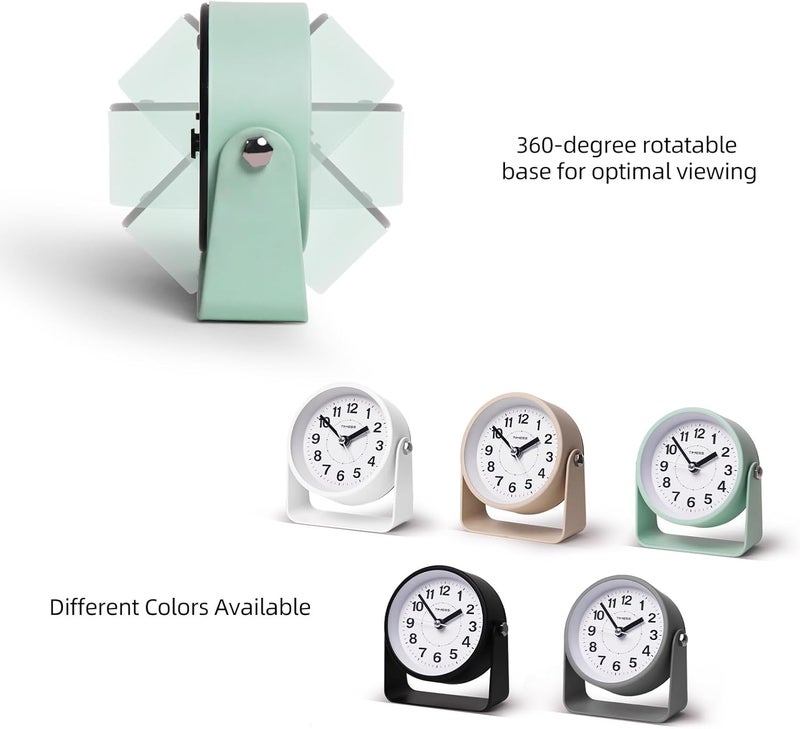 TIMESS Analog Alarm Clock, Silent Non-Ticking Quartz Movement, Battery-Operated with Snooze & On-Demand Light, Easy to Set Gentle Wake Bedside Desk Clock, Ideal for Home, Travel, Office (Green) - Image 4