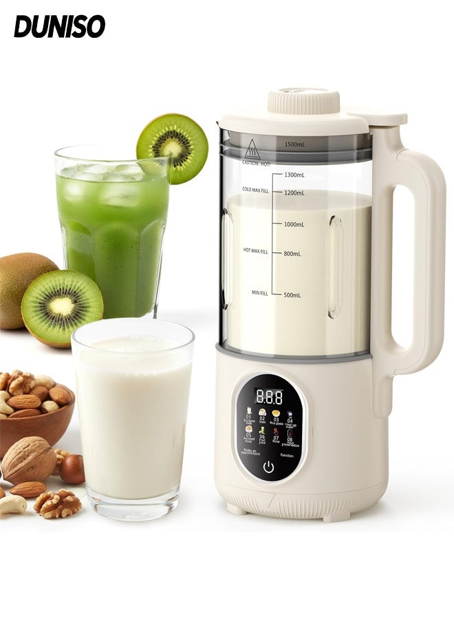 DUNISO 8 in 1 Automatic Nut Milk Maker,Soy Milk Maker with Blender,Almond Milk Maker Blender,Clean Easily,12H Timer & 60°C Keep Warm,for Smoothies, Soups, Porridge, Baby Food,1.5L