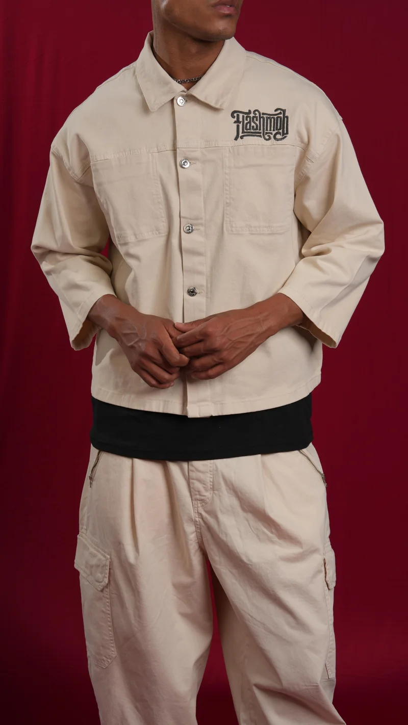 Flashmobnation Beige Flashmob Embroidered Jacket