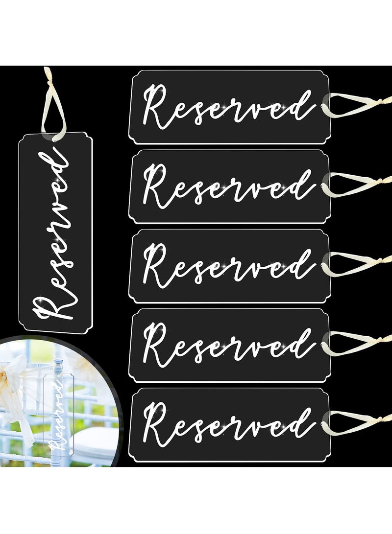 SYOSI 6 Pieces Reserved Signs for Wedding Chairs, Chair Placeholder Seating Signage Reserved Hanging Sign Acrylic Tag for Wedding Church Restaurant Office Party (White Lettering) - Image 1