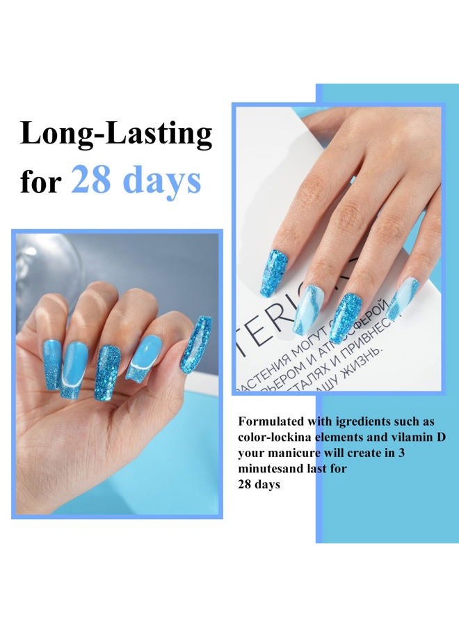 eodci 12 Pcs Dip Powder Nail Starter Kit, 6 Colors Glitter Blue Snow Dip Powder Kit with Base and Top Coat/Activator/Brush Saver, Nail Art Manicure Salon Diy for Daily At Home Regal - Image 5