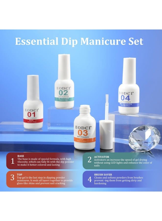 eodci 12 Pcs Dip Powder Nail Starter Kit, 6 Colors Glitter Blue Snow Dip Powder Kit with Base and Top Coat/Activator/Brush Saver, Nail Art Manicure Salon Diy for Daily At Home Regal - Image 4