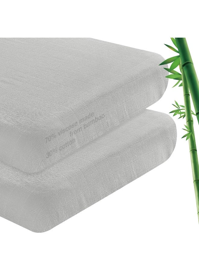Coldwind Coldwind Muslin Bedside Sleeper Bassinet Sheets, 2 Pack, Soft Breathable Viscose Made from Bamboo, Grey, 34"x21"x5"  - Image 1