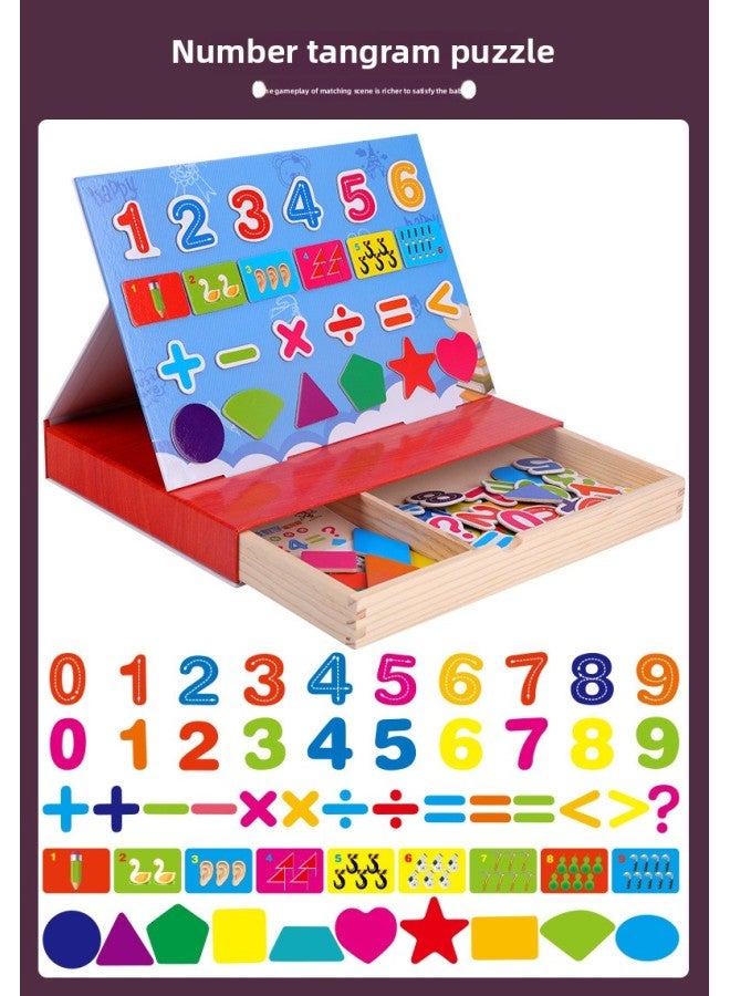 Children's Educational Magnetic Cartoon Princess Dress-up Animal Spelling Multi-function Double-sided Drawing Board Puzzle Girl Gift Box-Color:Drawer-Digital Tangram Pule (Drawer Box) - Image 1