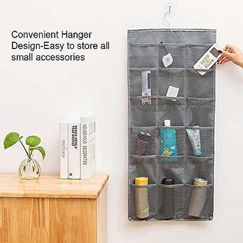 SYSTEMIZE Hanging Wardrobe Organizer with 30 Pockets and Hanger Wall Shelf Storage Organizers for Storing Stocking Bra Socks Travel Accessories Dual Side Non Woven Grey Set of 1 - Image 4