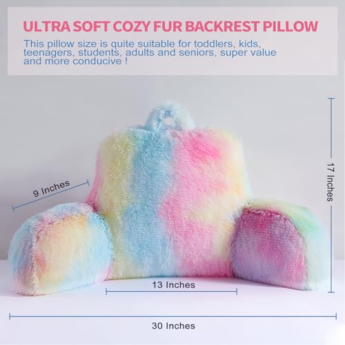 Jillche Bed Fluffy Fur Reading Pillow for Adults & Kids Unisize, Stylish College Essentials for Girl, Fuzzy Back Pillow for Sitting in Bed, Adorable Gift for Teens, Bed Rest Sit Up Arm Support Pillow - Image 3