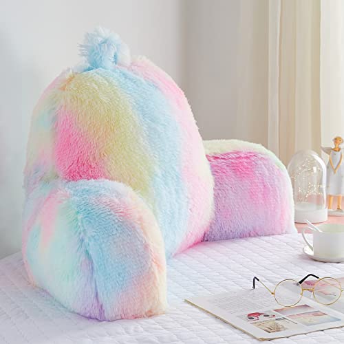 Jillche Bed Fluffy Fur Reading Pillow for Adults & Kids Unisize, Stylish College Essentials for Girl, Fuzzy Back Pillow for Sitting in Bed, Adorable Gift for Teens, Bed Rest Sit Up Arm Support Pillow - Image 1