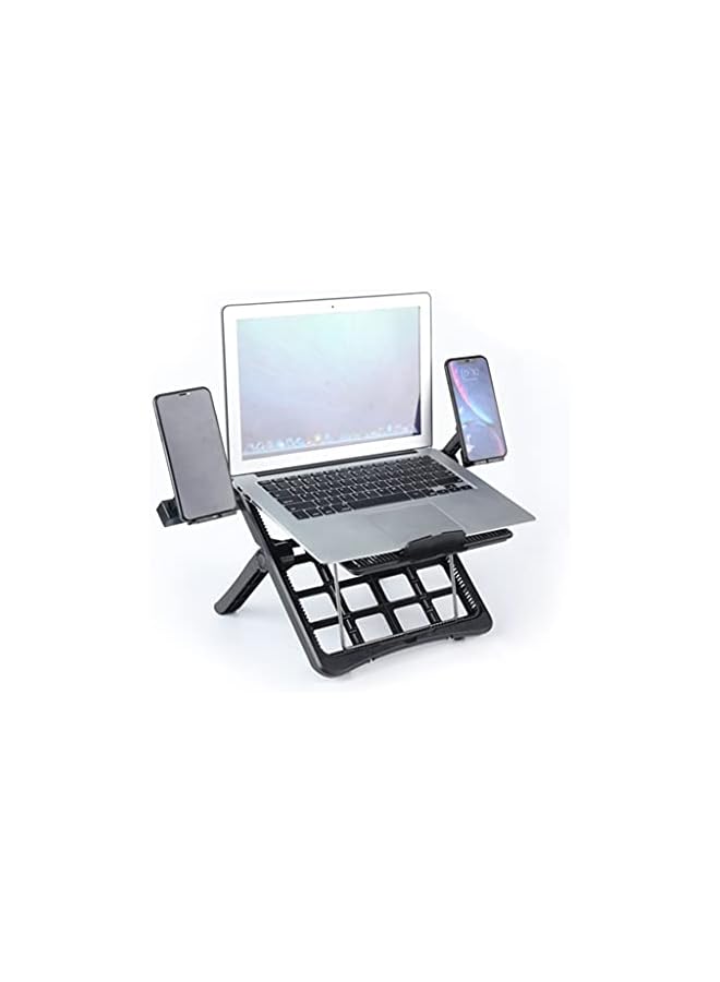 رفعة لابتوب من الألمنيوم مع حامل هاتف قابل للطي وبتصميم متعدد الزوايا قابل للتعديل لإدارة حرارة اللابتوب  - Image 1
