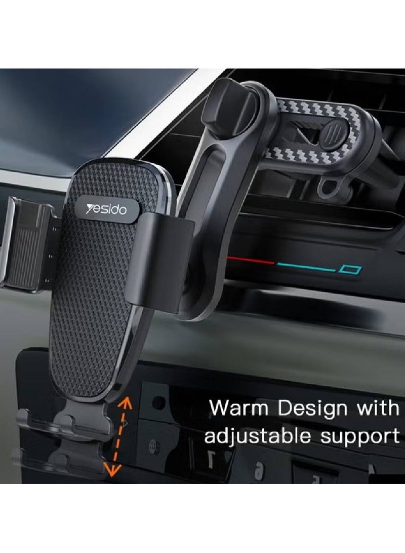 Yesido Dual Clip Car Phone Holder with 720° Rotation C105 Air Outlet Navigation Mount Black - Image 2