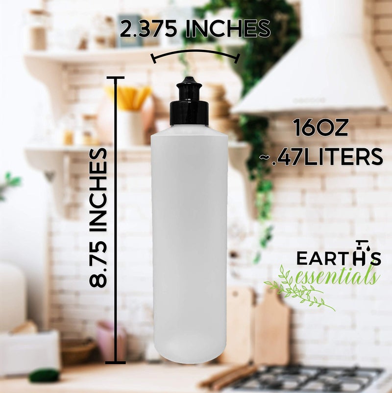 Earth's Essentials 2 Pack Refillable 16 Ounce HDPE Squeeze Bottles With Push/Pull Button Top Dispenser Caps-Great For Lotions, Shampoos, Conditioners and Massage Oils From Earth's Essentials (Black Cap) - Image 4