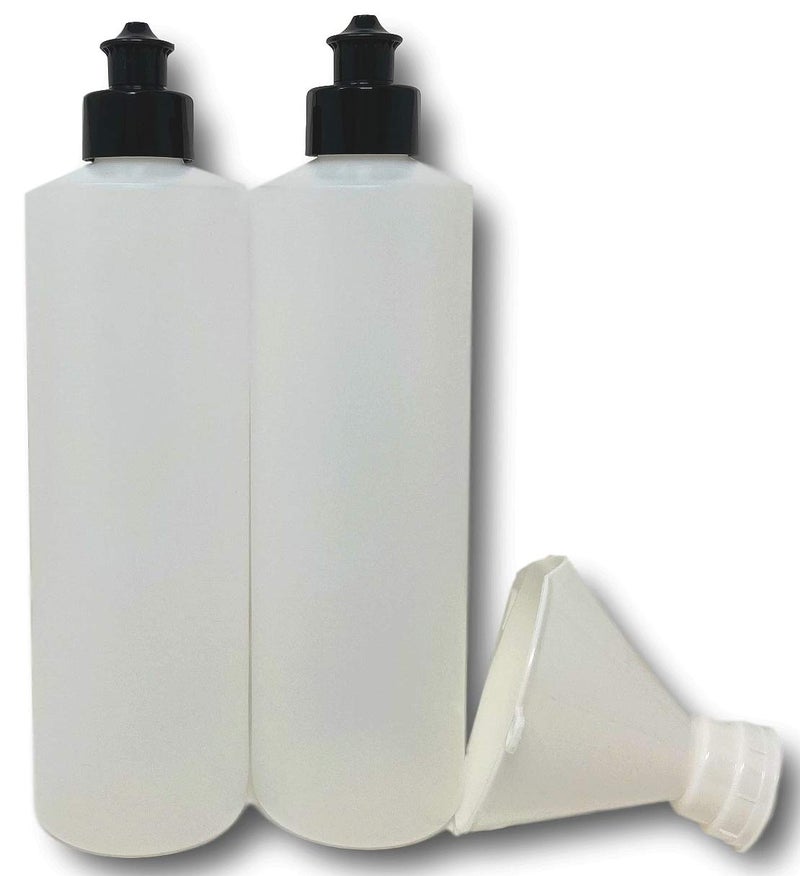 Earth's Essentials 2 Pack Refillable 16 Ounce HDPE Squeeze Bottles With Push/Pull Button Top Dispenser Caps-Great For Lotions, Shampoos, Conditioners and Massage Oils From Earth's Essentials (Black Cap) - Image 1