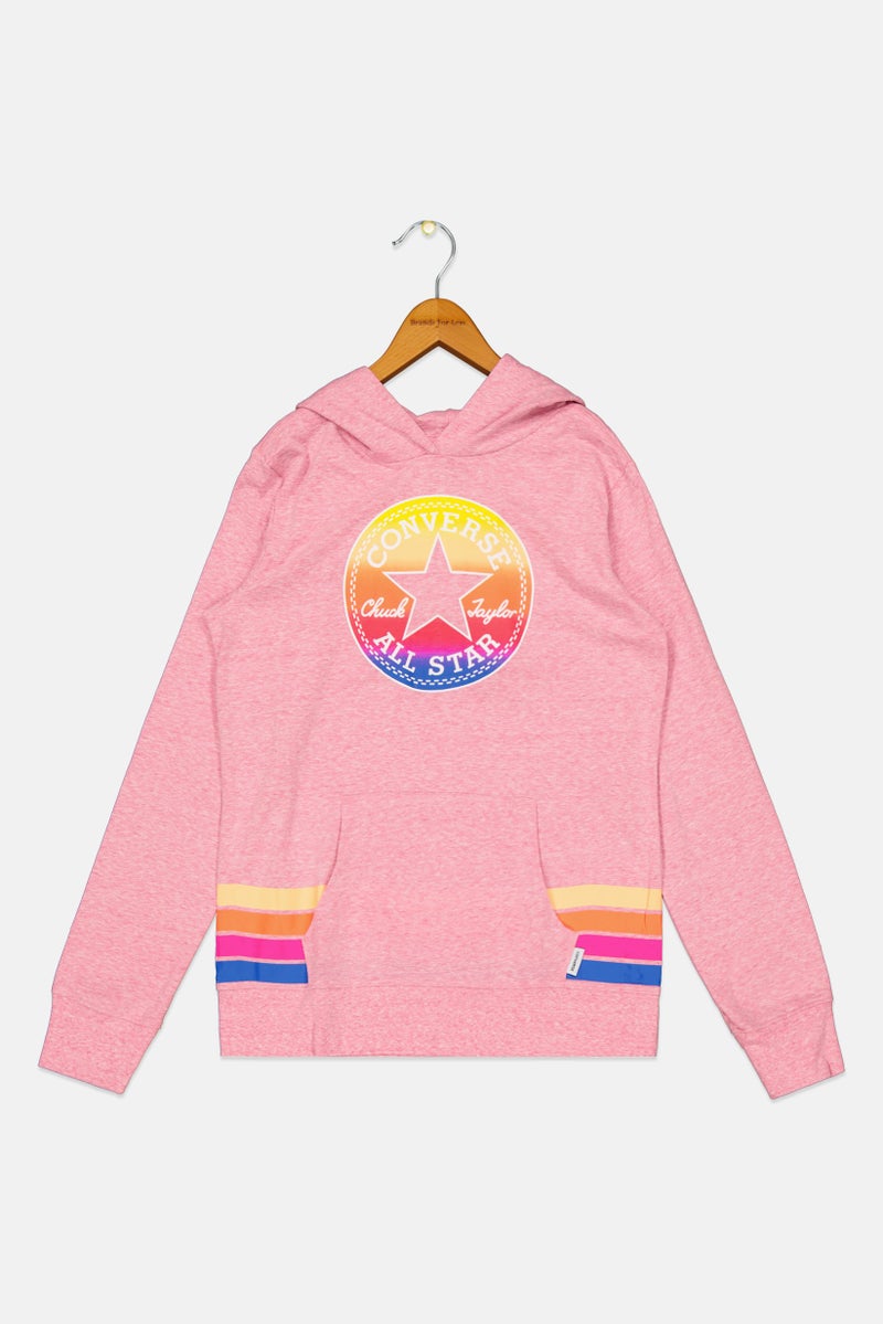CONVERSE Kids Girl Sportswear Long Sleeve Outdoor Hooded Sweatshirt, Pink - Image 1