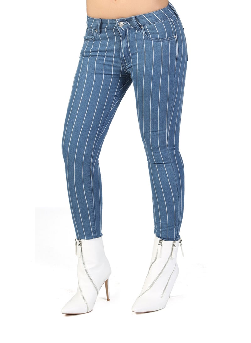 London Rag Skinny Side Tape Jeans In Light Blue - Image 1
