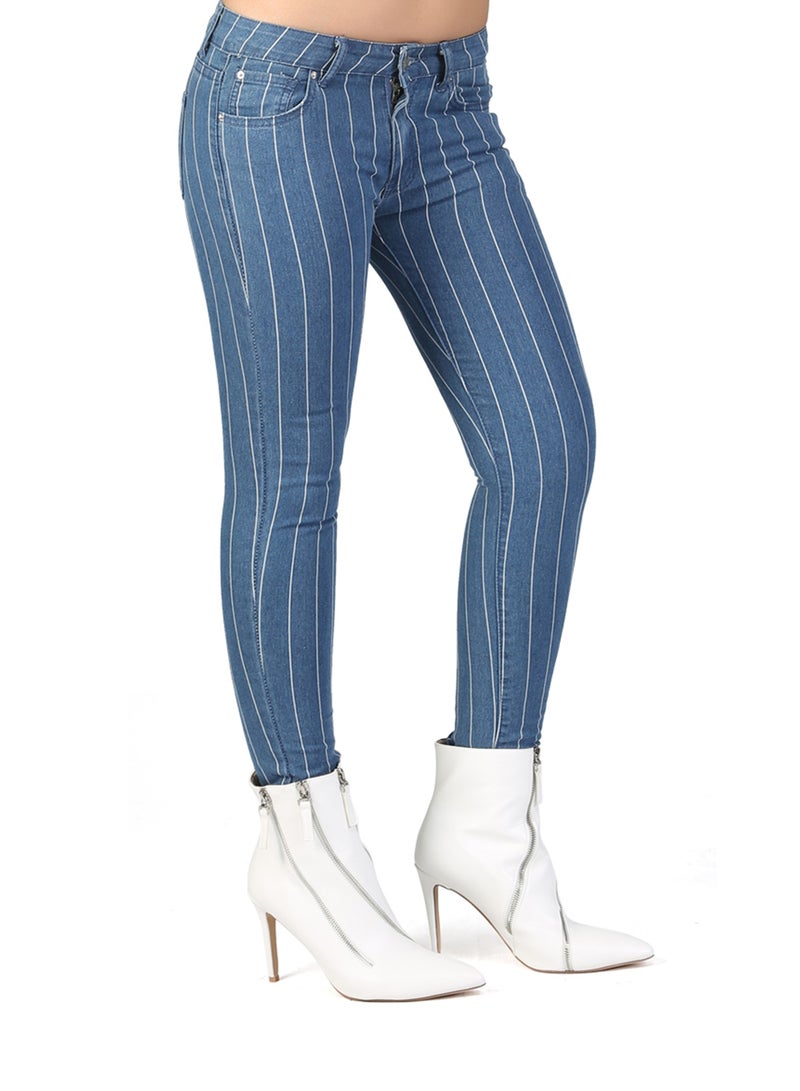 London Rag Skinny Side Tape Jeans In Light Blue - Image 3