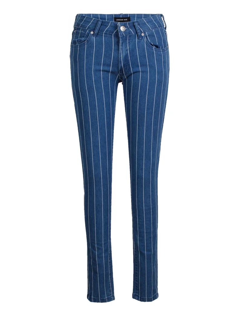 London Rag Skinny Side Tape Jeans In Light Blue