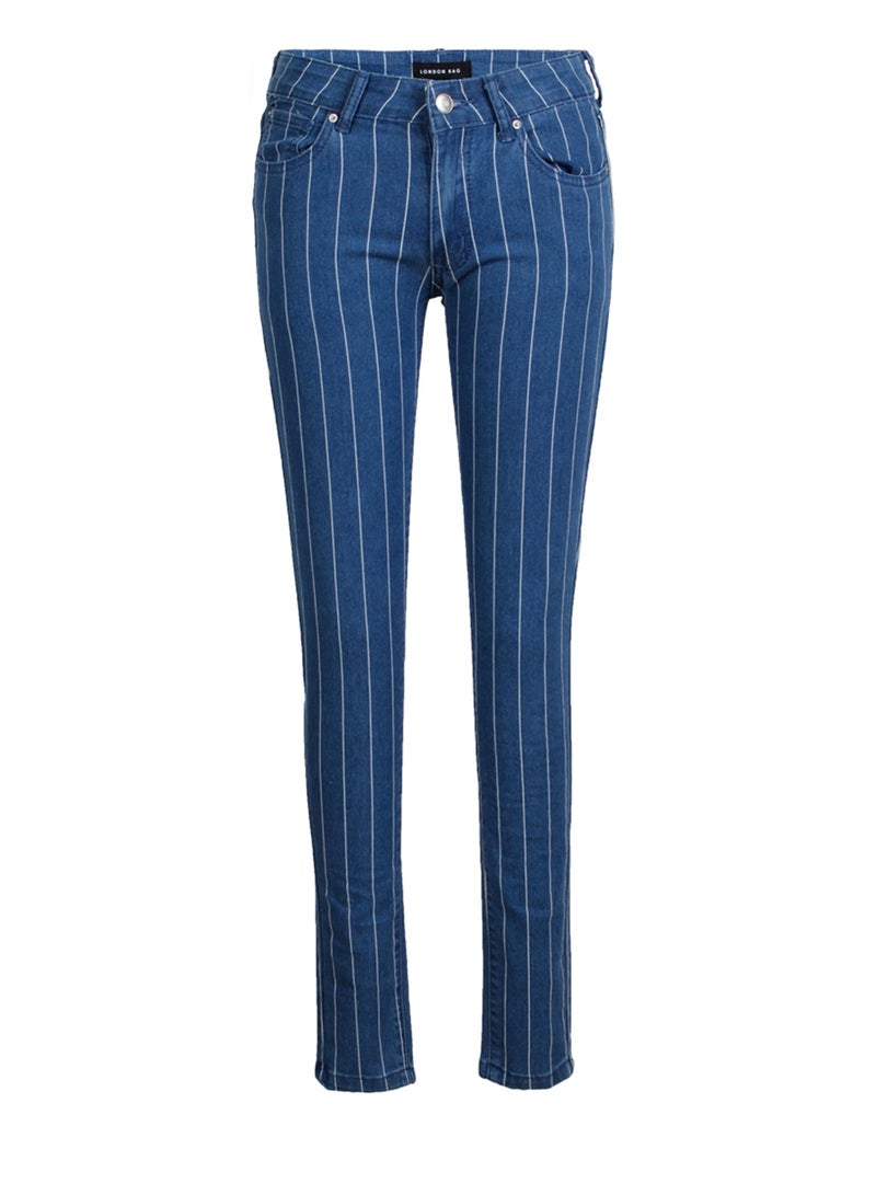 London Rag Skinny Side Tape Jeans In Light Blue - Image 4