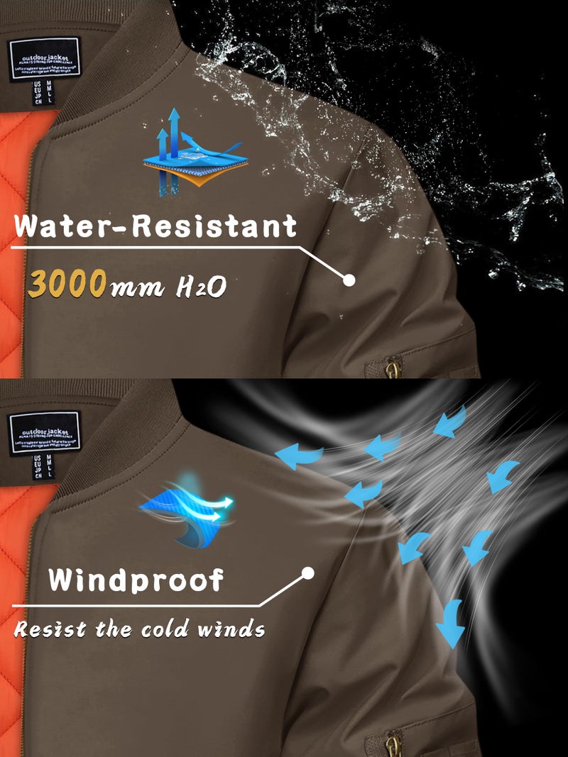 KEFITEVD Mens Winter Fleece Jackets Lightweight Quilted Bomber Jacket Windproof Casual Jacket Varsity Jacket Men Fall Winter Coats Coffee - Image 4